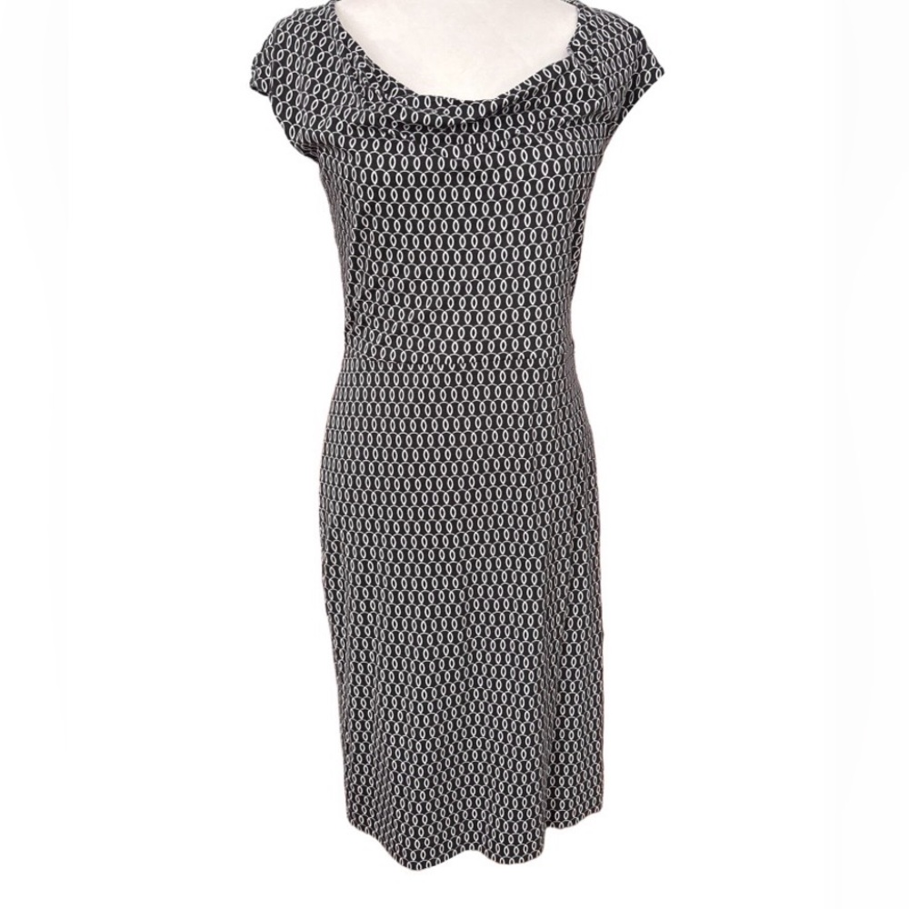 Boden Black and White Drape Neck Cap Sleeve Dress Size 6 Modern Preppy Casual